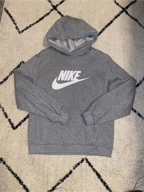 Nike Men's Heather Gray Crewneck Hoodie with White Logo